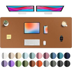 Aothia Faux Leather Desk Mat - Non-Slip PU Leather Desk Blotter, Waterproof Writing Surface, Large Desk Pad for Office & Home (Brown, 55" x 24")