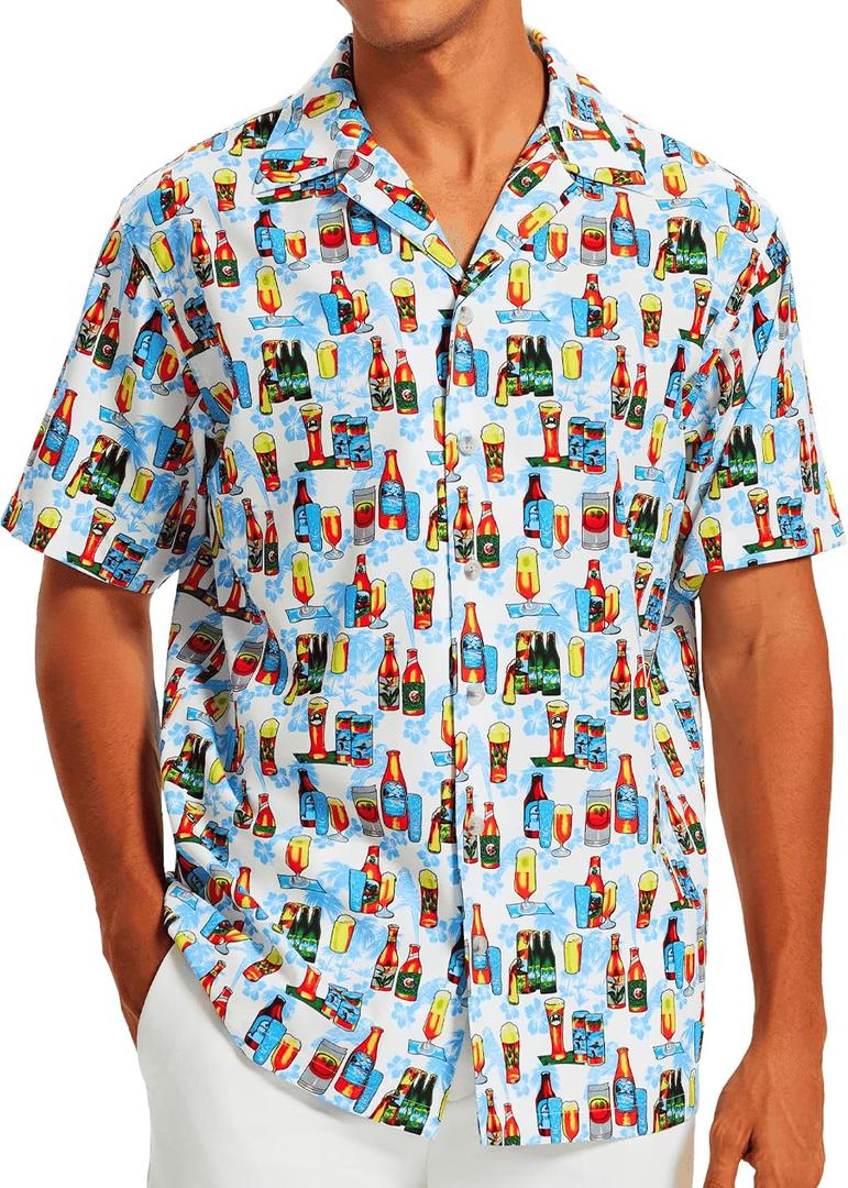 Men's Tropical Beach Vacation Shirt Hawaiian Shirts Wrinkle Free Short Sleeve Button Down (XL)