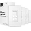 MOES Dimmer Light Switch 4 Pack, 3 Way & Single Pole Dimmable Switch for LED,CFL,Incandescent,Halogen, 600Watt Max, ON/Off Switch with Dimming Slide for Bedroom Hallway, No Neutral Wire Required (White)