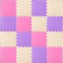 ProSource Foam Puzzle Floor Play Mat for Kids and Babies with Solid Colors, 36 or 16 Interlocking Tiles with Borders, Pink/Purple/Beige