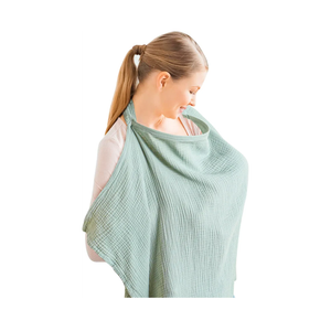 Konssy Muslin Nursing Cover for Baby Breastfeeding, Breathable 100% Cotton Breastfeeding Cover with Rigid Hoop for Mother Nursing Apron, Multi-use Carseat Canopy (Green)