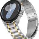 HITZEE Stainless Steel No Gap Bands Compatible with Samsung Galaxy Watch 7/6/5/4/FE Band 40/44mm/Watch 6 Classic 43/47mm/Watch 5 Pro, Samsung Watch Metal Band Strap Designed for Men/Women, Silver Gold