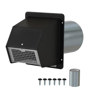 KERWINN 8-Inch Dryer Vent Cover Outside,Dryer Exhaust Vent with Removable Screen & Cushioned Non-Return Flap, Exterior Wall Mount Air Vent Cap for Dryer and House Exhaust(Black)