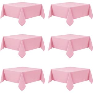 6-Pack Pink Tablecloths for Square Tables, 70 x 70 Inches, Stain-Resistant Polyester Fabric for 3 Foot Tables - Washable Table Covers for Weddings, Banquets, Birthday Parties, Events