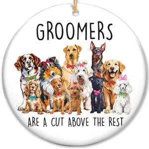 3 x 2025 Christmas Ornament - Best Dog Groomer Ceramic Orament & Thank You Appreciation - Perfect Stocking Stuffer, Retirement, or Grooming Salon Gift