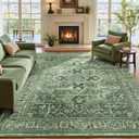 Sage Green 8x10 Vintage Large Area Rugs for Living Room - Farmhouse Boho Floral Aesthetic Distressed Moss Green Carpet, Soft Washable Low Pile Non-Slip Medallion Rug for Dining Room, Bedroom