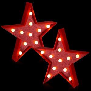 Tarpop 2 Pcs Star Plastic Night Light Battery Operated LED Marquee Light Star Sign Room Wall Lamp for Movie Night Supplies Carpet Party Decorations Christmas Theater(Glitter Red)