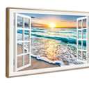 DUN HUANG ART Wave Canvas Wall Art Sunset Ocean Canvas Wall Art for Bedroom Decor - Beach Sunset Ocean Nature Pictures - Stretched Seascape Giclee Artwork with Frame- Ready to Hang - 16x24 inches