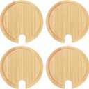 uxcell 4Pcs Bamboo Cup Lid with Spoon Hole 3.07 Inch, Wooden Coffee Cup Cover Tea Glass Cup Lid Seasoning Jar Mug Cover