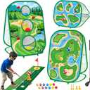 4-In-1 Kids Sticky Golf Games Set With Club, Golf Putting Practice Mat,3-Sided Golf Chipping Net, Multiple Game Modes, Golf Cornhole Board Set, Indoor & Outdoor Golf Practice For Kids & Adults