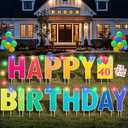 Happy Birthday Yard Sign with Stakes, Customizable Age Birthday Sign with 32.8 ft Colorful LED Lights, 20 Number Stickers & 20 Balloons, Versatile Indoor/Outdoor Decorations for Parties, Lawn & Garden