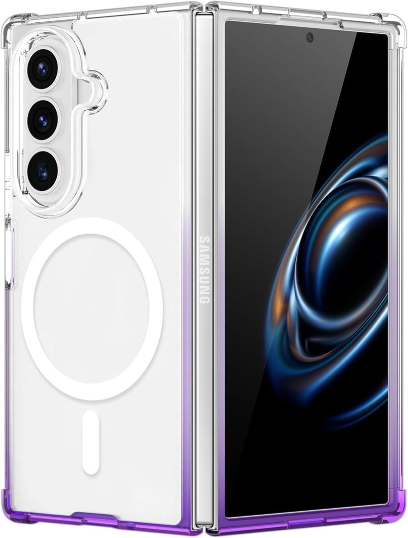 OOK Phone Case for Samsung Galaxy Z Fold 7 (Wireless Charging Compatible) Soft TPU + Hard PC Anti-Scratch Reinforced Corners Shockproof Protection Anti-Yellowing Clear Case for Women Men - Purple