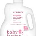 ATTITUDE Baby Laundry Detergent Liquid, EWG Verified, Safe for Baby Clothes, Infant and Newborn, Vegan and Naturally Derived Washing Soap, HE Compatible, Unscented, 80 Loads, 67.6 Fl Oz