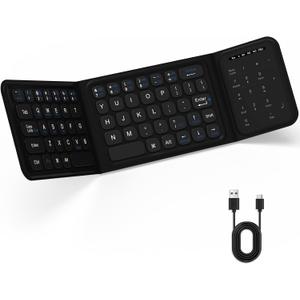 Foldable Bluetooth Keyboard, Folding Wireless Keyboard with Trackpad and Numeric Keypad, Portable Travel Keyboards for iPad Tablet Smartphone Laptop PC Windows iOS Android, Black