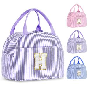 YOOLIFE Lunchbox Bag for Woman - Small Lunch Bags for Girls School, Portable Lunchbox for Work Picnic Travel | Initial Purple Insulated Lunch Bags for Women Wife Mom Daughter Women Gifts (Purple H)