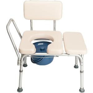 Winado 2 in 1 Transfer Bench Commode Chair for Toilet with Bucket & Padded Seat & Backrest & Armrest, Height Adjustable Bath Chair for Senior & Disabled, White