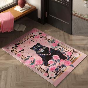 Door Mat Indoor Entrance 2x3 Rug Machine Washable Retro Lavish Leopard Animal Small Area Rug Non-Slip Low Pile Throw Rugs for Entryway, Kitchen, Front Door Indoor Entrance, Entry, Kids Room (Black Pink)