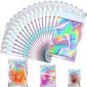 100 Pcs Resealable Mylar Bags, Smell Proof Goodie Bags with Clear Window, Small Holographic Bags for Halloween, Gift, Candy, Bracelet, Keychain, Treat, Product, Sealable Plastic Bags (2.4*3.9inch)