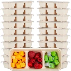 Hushee 10 Pack 17 oz Small Meal Prep Containers 3 Compartments with Lids, Disposable Plastic Bento Boxes Reusable Stackable Food Containers Travel Lunch Boxes for Office, Picnic (Natural)