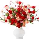 12 Pcs Valentines Day Decoration Rose Floral Picks 16 Inch Red Pink Heart Artificial Flower Berry Stems Flower Branches for Valentine's Day Wedding Anniversary Vase Table Centerpieces Decor