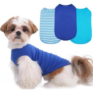 3 Pack Blue Striped T Shirts for Small Dogs,Lightweight Sleeveless Tee Set for Spring&Summer Keep Body Heat After Exercise,Breathable Plain Dog Shirt for Party,Shih Tzu(Blue,S)