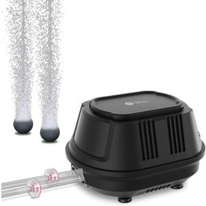 AquaMiracle Quiet Aquarium Air Pump 2-Outlet Fish Tank Air Pump, 6W 190GPH High Pressure Aquarium Bubbler, Adjustable Flow Fish Tank Bubbler, Ideal for Aquarium, Pond, Hydroponic