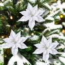 12 Pcs Christmas Iridescent Poinsettia Flowers Artificial 10.6'' Large Shimmery Iridescent Christmas Flowers Decorations with Picks DIY Glitter Xmas Tree Wreath for Xmas Party Decoration