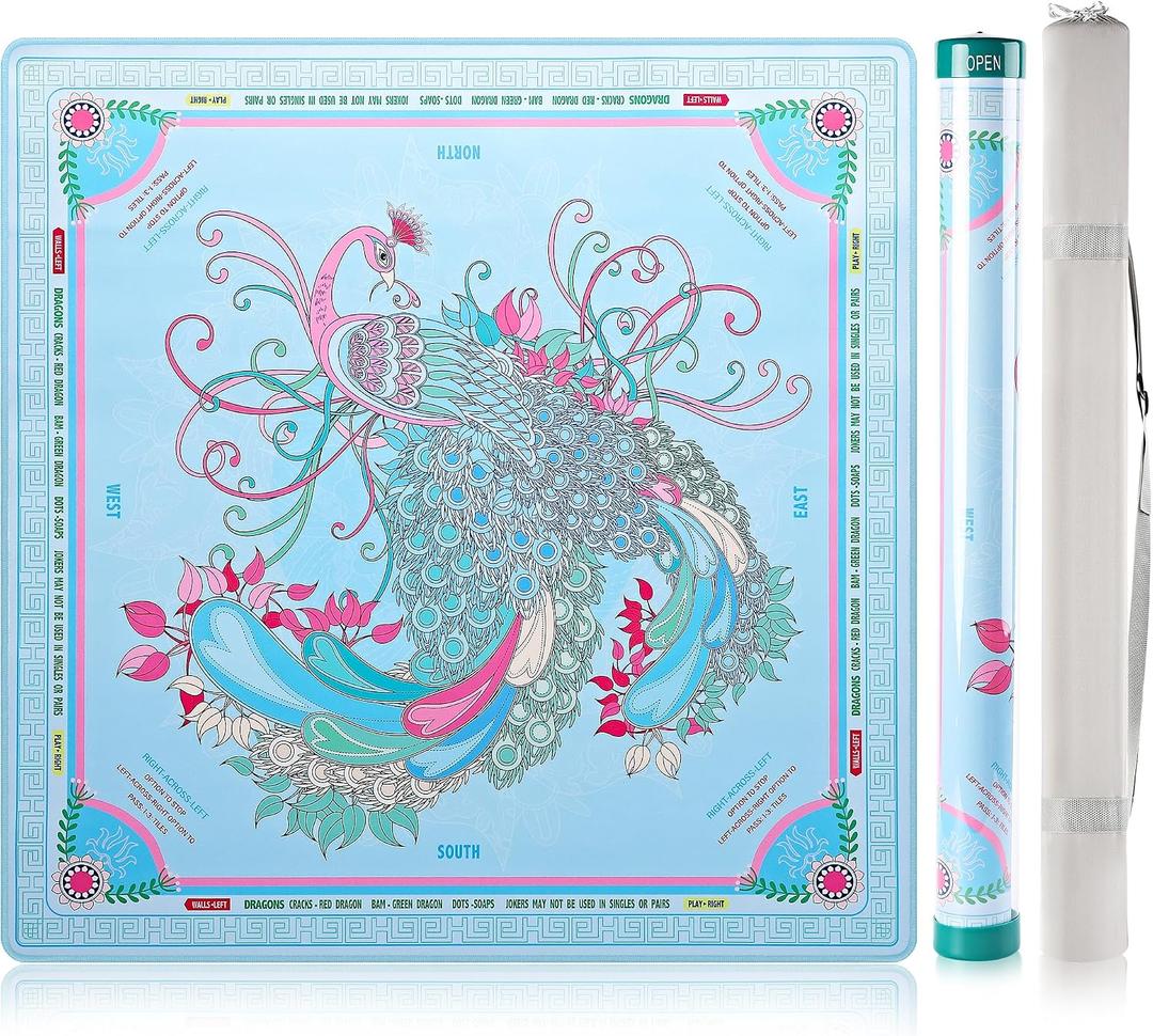 Mahjong Mat, Light Blue, 33x33 Inch, 3mm Thick, in Clear Tube, 33in×33in×0.12in