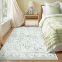 CAPALOCA Machine Washable Rugs Nursery Rug 8x10 Cute Girl Non Slip Low Pile Water Repellent Soft Print Pattern for Bedroom Indoor Decor Kids Playroom Green Blue