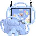 Kids Case for iPad 5th/6th Generation (9.7 inch, 2017/2018) & iPad Air 1/2 9.7" & Pro 9.7, Durable Shockproof Lightweight Kids Cover with Shoulder Strap/Handle/Kickstand, Light Blue