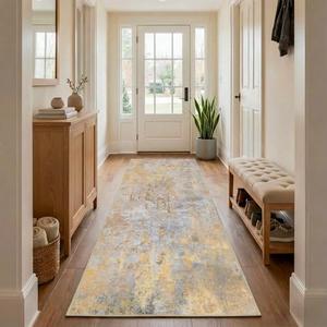 Beige Gold Rug Runners for Hallways Kitchen 2.6x8 Non Slip Washable Entryway Runner Rugs with Rubber Backing 8ft Long Carpet Runner for Laundry Bedroom, Low Pile Stain & Fade Resistant