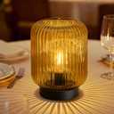 LUSHARBOR Battery Operated Lamp, Cordless Table Lamps for Home Decor, Battery Powered Nightlight with LED Bulb, Decorative Glass Beside Lamp for Bedroom Living Room-Gold