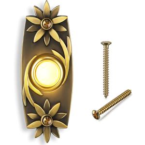 Dreyoo Lighted Metal Doorbell Push Button, Universal Garage Door Opener Switch with LED Light Compatible with Most Wire Doorbell Chimes, Transformer, Ringers, Buzzers (Flower Style)