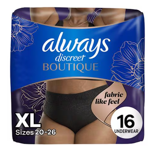 Always Discreet Adult Incontinence Overnight Underwear for Women, Extra Large, Up to 100% Bladder Leak Protection, 16Count 3 Pack XL