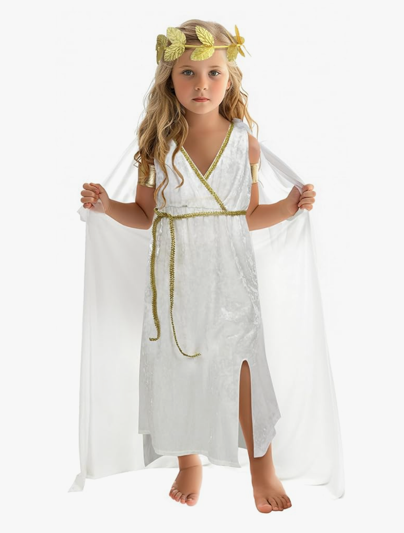 Greek Costume Kids Children's Goddess Dress Athenian Style Clothing Girl's Roman White Dres, (8-10Y)