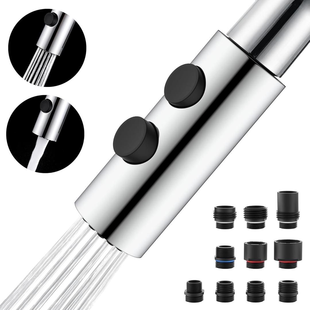 Metal Kitchen Sink Faucet Head Replacement, Chrome Kitchen Faucet Spray Head with 10 Adapters, Stainless Steel Pull Out Kitchen Faucet Replacement Sprayer Nozzle