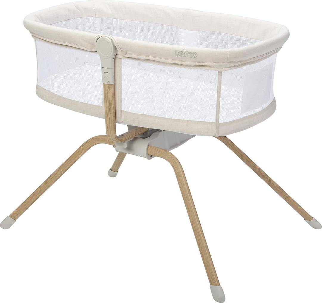 PRIMO Little Cloud Gliding Bassinet: Portable Folding Baby Bed with Removable Canopy, Travel Bag, and Mattress - Ideal Baby Bassinet, Lounger for Newborns, Bedside Sleeper, Perfect Travel Crib, Oatmeal 