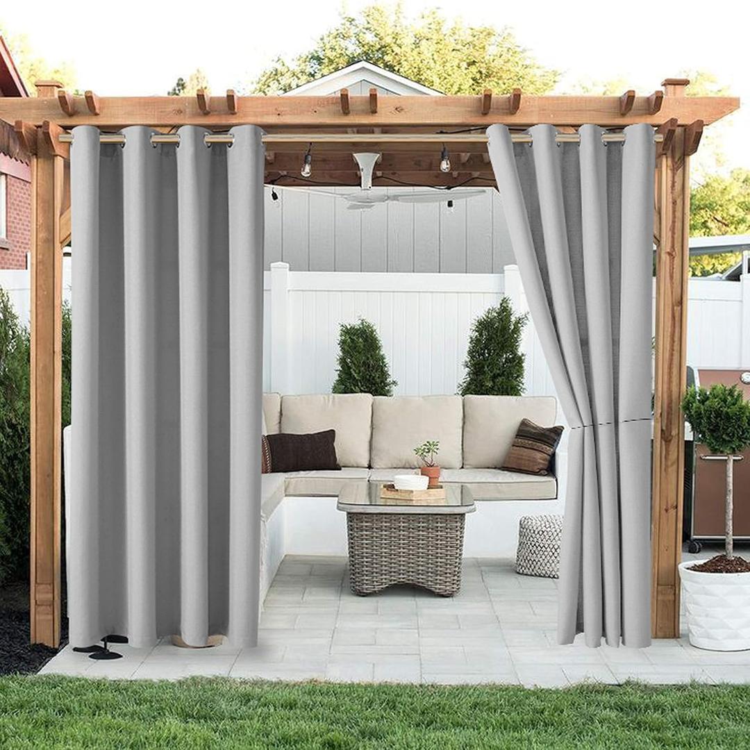 LORDTEX Linen Look Indoor/Outdoor Curtains, 52" W x 84" L, Light Grey Waterproof, Privacy, Sun Blocking Textured Grommet Curtains for Patio, Pergola, Porch, Deck, Lanai, and Cabana, 2 Panels