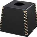 Premium PU Leather Tissue Box Cover, Stylish Tissue Box Holder for Bathroom, Office, Car & Tabletop. Bottom Belt Design for Easy Refills (Black Color, Square)