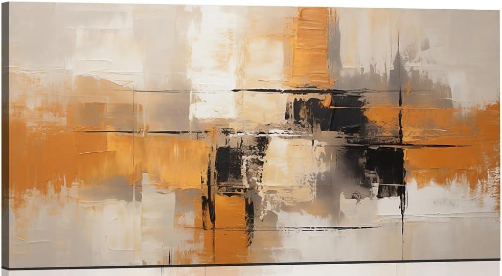 Sense&Sensitivity Arts Modern Orange Abstract Wall Art - Premium Textured Wall Art, Orange, Grey and Black Wall Decor for Home and Office Decor Wall Painting Contemporary Geometric Print Pictures Home Decoration Ideas 40x20 Ready to hang (40L" x 20W")