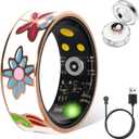 Smart Ring for Women & Men, Fitness Tracker with Heart Rate, SpO2, Blood Pressure & Sleep Monitoring, IP68 Waterproof, Long Battery Life, No Monthly Fees, for iPhone Android (10#&Floral)