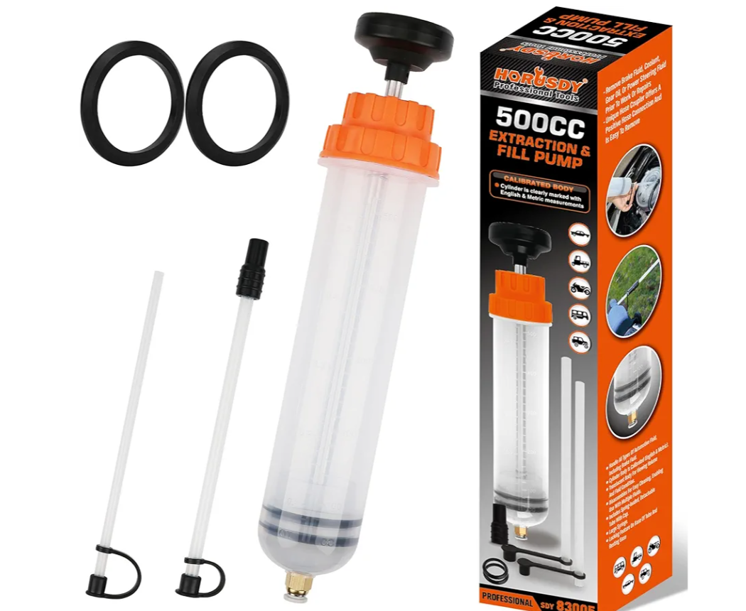 HORUSDY 500CC Fluid Extractor Automotive, Oil Extractor/Oil Syringe, Fluid Syringe Pump Manual Suction Vacuum Fuel Car Transfer