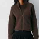 Fleece Jackets Women Causal Long Sleeve Sherpa Jacket Warm Ziper Fuzzy Coat Sweatshirts Trendy with Pockets (Brown, M)
