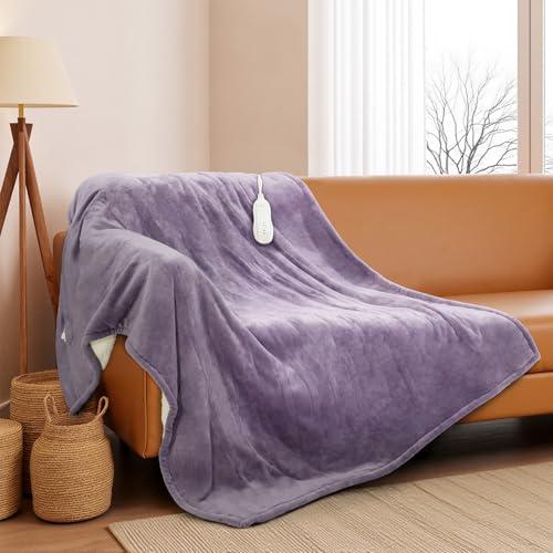 ALLYOULAND Heated Blanket Throw 50"x60", ETL & FCC Certified Electric Blanket with 3-Hour Timer Auto-Off & 5 Heating Levels, Overheat Protection, Machine Washable - Favor Purple