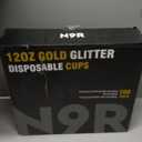N9R 100PCS 12oz Gold Plastic Cups, Gold Glitter Disposable, Elegant Wedding and Party Cups
