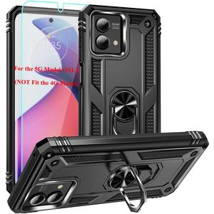 Androgate for Moto G Stylus 5G 2023 Case with HD Screen Protector, Military-Grade Metal Ring Kickstand 15ft Drop Tested Shockproof Cover Case for Motorola Moto G Stylus 5G 2023, Black