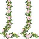 Sggvecsy 2Pcs 15.5Ft Artificial Rose Vine Fake Flower Garland Floral Garland Faux Silk Hanging Vine Rose Ivy Vines for Wedding Arch Party Wall Garden Ceremony Background Outdoor Decor (Pink)