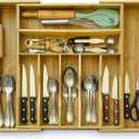 Bamboo Drawer Organizer | Expandable Silverware & Utensil Organizer for Kitchen | Flatware Cutlery Tray with Adjustable Dividers | Wooden Drawer for Knives, Spoons & Forks | Natural Bamboo
