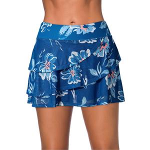 Aleumdr Women's Waistband Layered Swimdress Ruffle Swim Skirt Swimsuit Bottom (Medium, White Leaves)