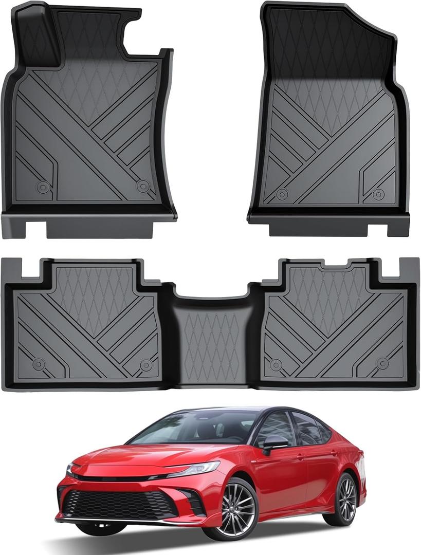 COMAUTO Thickened Fit for Toyota 2025 Camry Floor mats - 3D Custom Fit 2024 2025 2026 All Weather TPE Accessories Rubber Full Set of 3 for Driver mat, Passenger mat, Rear Row mat, Odorless